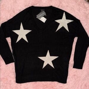 Premise Black V-Neck Sweater with White Stars
